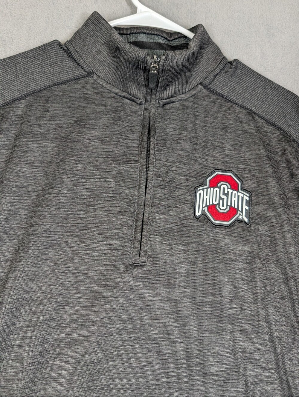Scarlet Gray Mens L Gray Ohio State Buckeyes Quarter Zip Fleece Pullover NCAA